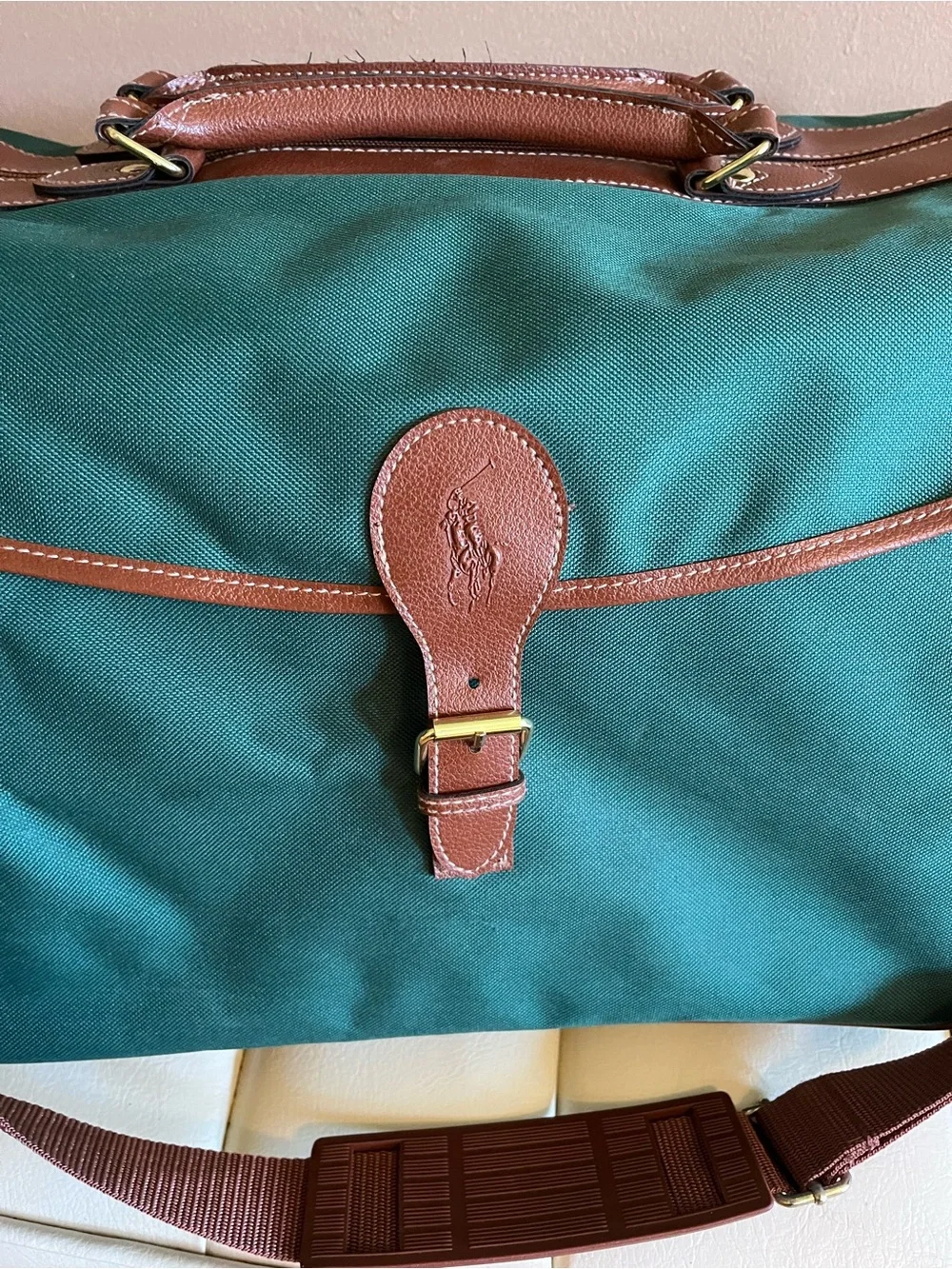 Vtg 90s Polo Ralph Lauren green Luggage Set of 2 Pieces messenger and weekender